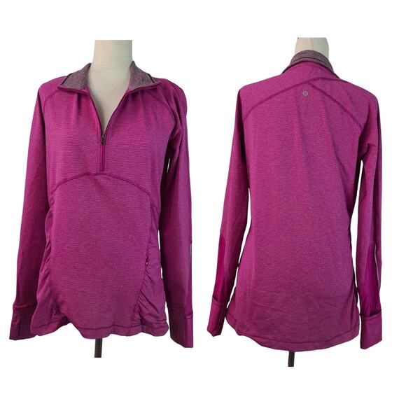 Lululemon Tonka Stripe Heathered Raspberry Pink Kriss Cross 1/2 Zip Top Shirt - Picture 1 of 5